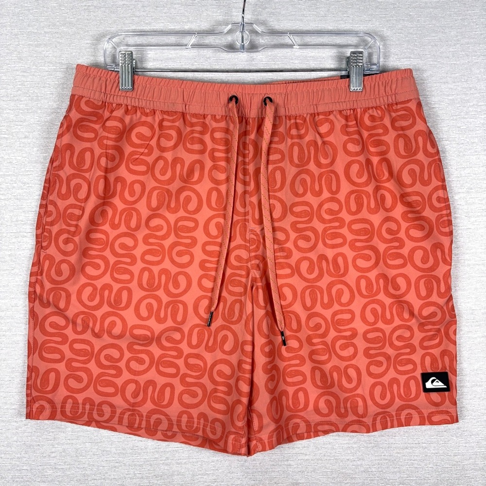 Quicksilver Swim Trunks Mens Size L Red Lined Polyester Stretch Drawstring NEW